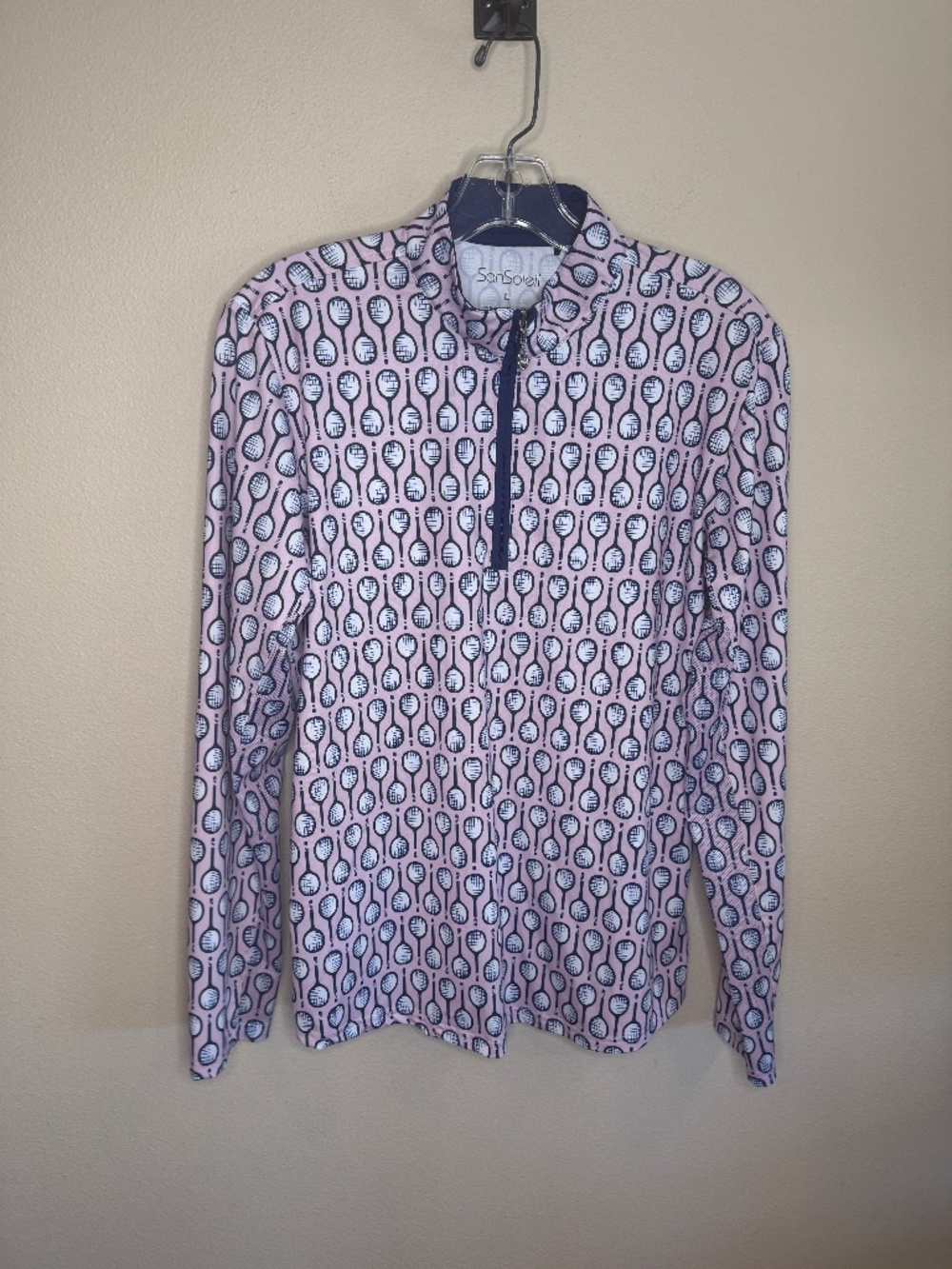 San Soleil 1/4 Zip Top Womens Large Tennis Racke UV 50 Long Sleeve Pullover